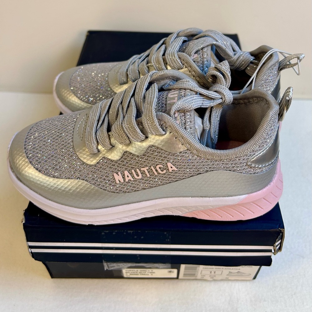 New Nautica Little Girls Tupple Casual Glitter Lace Up Sneakers / Sz 11